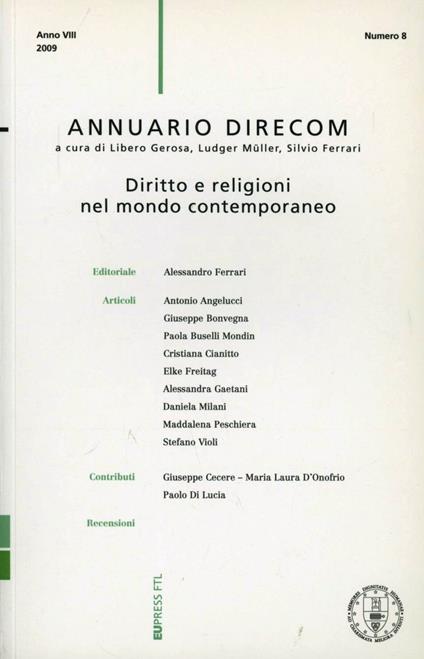 Annuario Direcom. Diritto e religioni nel mondo contemporaneo (2009). Vol. 8 - copertina