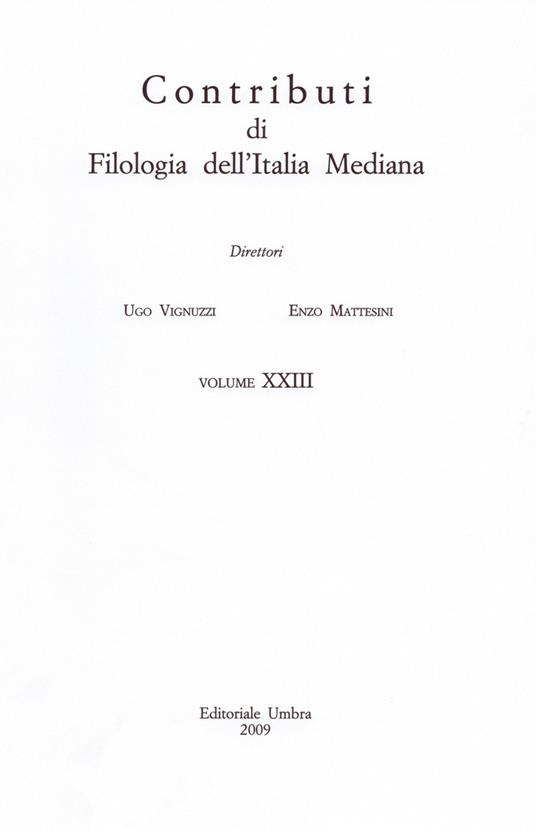 Contributi di filologia dell'Italia mediana (2009). Vol. 23 - copertina