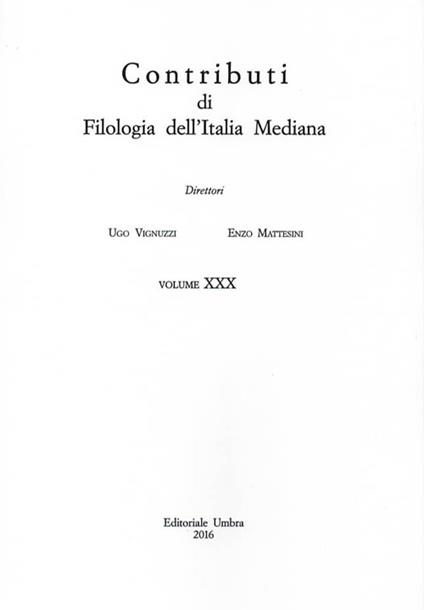 Contributi di filologia dell'Italia mediana  (2016). Vol. 30 - copertina
