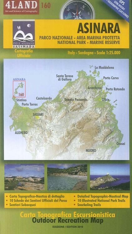 Asinara. Parco nazionale. Area marina protetta, natinal park, marine reserve. Carta topografica-escursionistica 1:25.000. Ediz. italiana, inglese e tedesca - Enrico Casolari,Remo Nardini - copertina