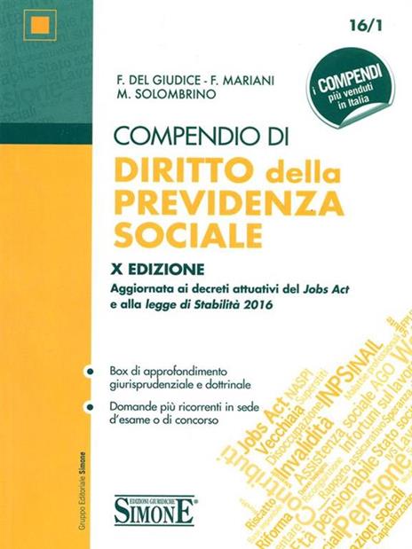 Compendio di diritto della previdenza sociale - Federico Del Giudice,Federico Mariani,Mariarosaria Solombrino - copertina