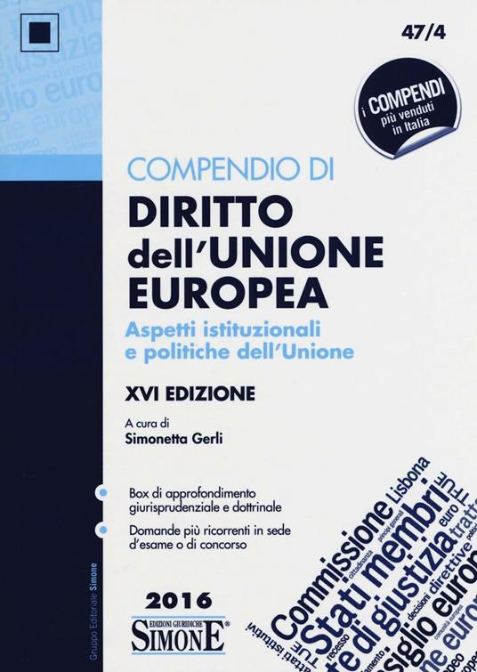 Compendio di diritto dell'Unione Europea. Aspetti istituzionali e politiche dell'Unione - copertina