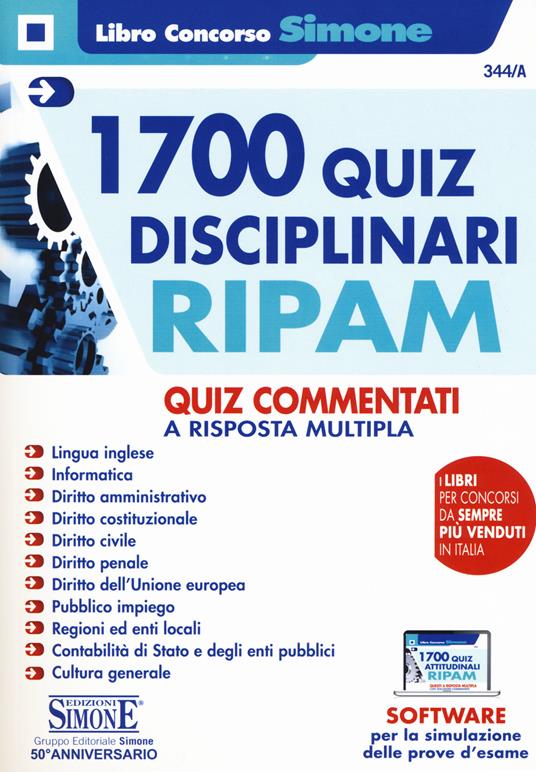 1700 quiz disciplinari RIPAM. Quiz commentati a risposta multipla. Con software di simulazione - copertina