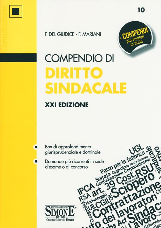 Compendio di diritto sindacale - Federico Del Giudice,Federico Mariani - copertina