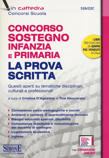 Concorso sostegno infanzia e primaria. La prova scritta. Quesiti aperti su tematiche disciplinari, culturali e professionali. Con espansioni online - copertina