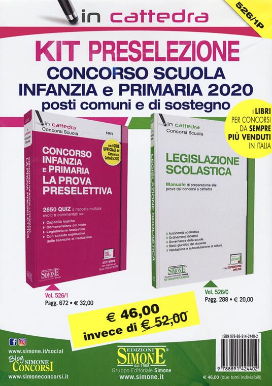 Kit preselezione concorso Scuola infanzia e primari 2020. Posti comuni e di sostegno. Con software di simulazione - copertina