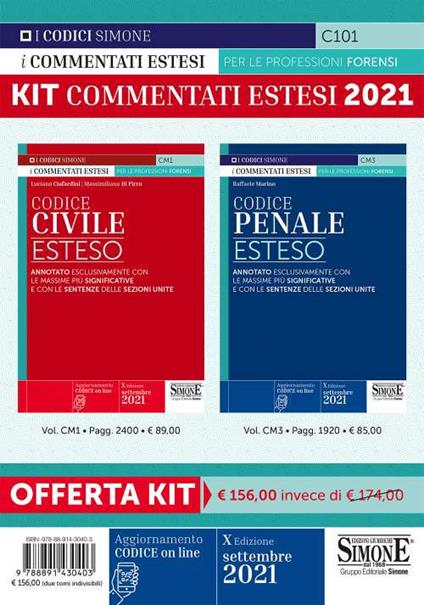 Kit Commentati Estesi 2021: Codice Civile Esteso-Codice Penale Esteso. Annotati esclusivamente con le massime significative e con le sentenze delle Sezioni Unite - Luciano Ciafardini,Massimiliano Di Pirro,Raffaele Marino - copertina