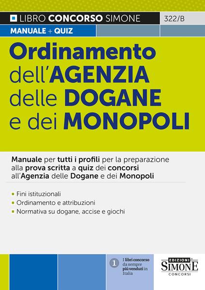 Ordinamento dell'Agenzia delle Dogane e dei Monopoli. Manuale per la prova scritta e orale di tutti i profili - copertina