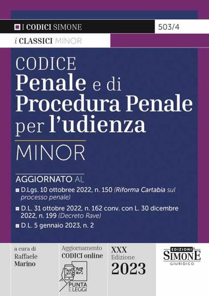 Codice penale e di procedura penale per l'udienza. Ediz. minor - copertina