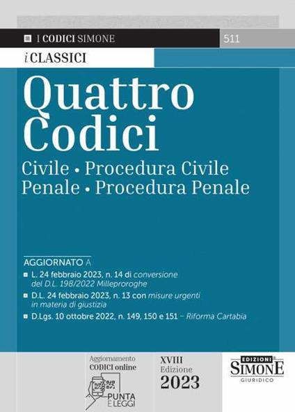 Quattro codici: Civile-Procedura civile-Penale-Procedura penale - copertina