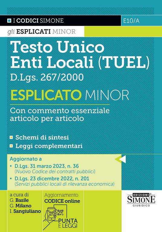 Testo unico enti locali (TUEL) D.Lgs. 267/2000 Esplicato minor. Con commento essenziale articolo per articolo. Con aggiornamento online - copertina