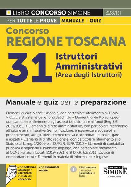 Concorso regione Toscana 31 istruttori amministrativi (area degli istruttori). Manuale e quiz per la preparazione. Con software di simulazione - copertina