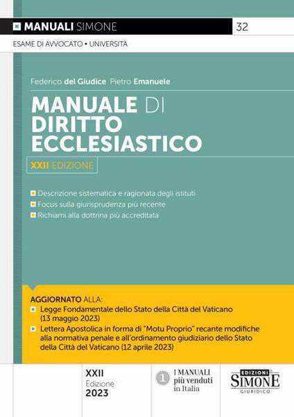 Manuale di diritto ecclesiastico. Nuova ediz. - Federico Del Giudice,Pietro Emanuele - copertina