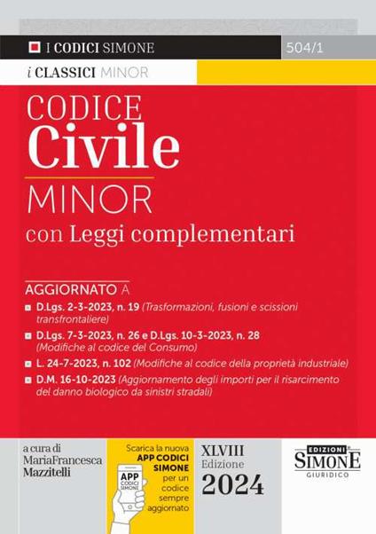 Codice civile. Ediz. minor. Con app - copertina