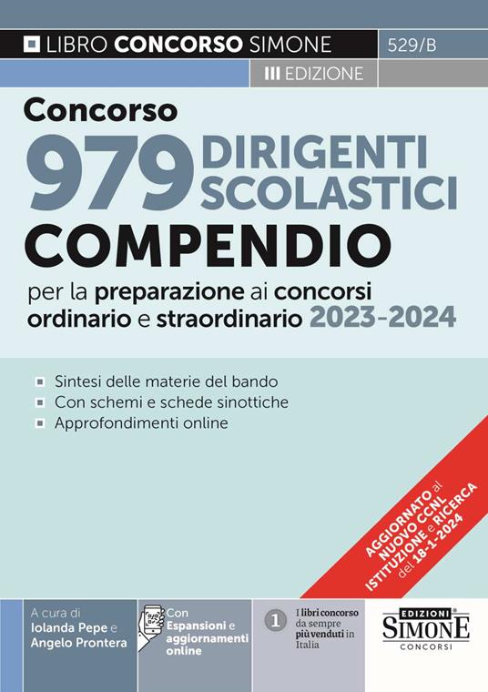 Concorso 979 dirigenti scolastici. Compendio per la preparazione ai concorsi ordinario e straordinario 2023-2024. Con espansioni e aggiornamenti online - copertina