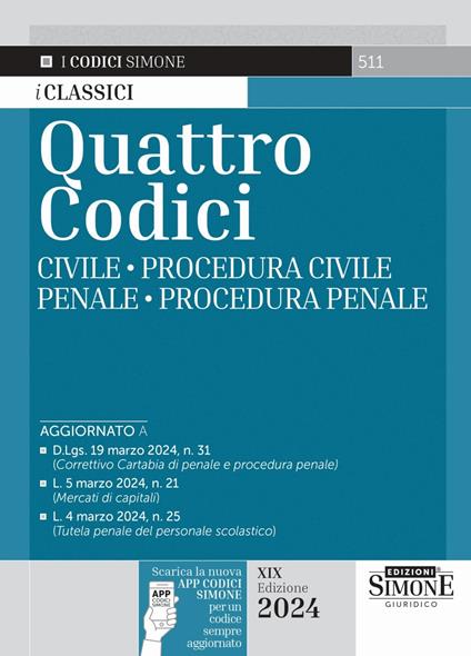 Quattro codici: Civile-Procedura civile-Penale-Procedura penale. Con QR Code - copertina