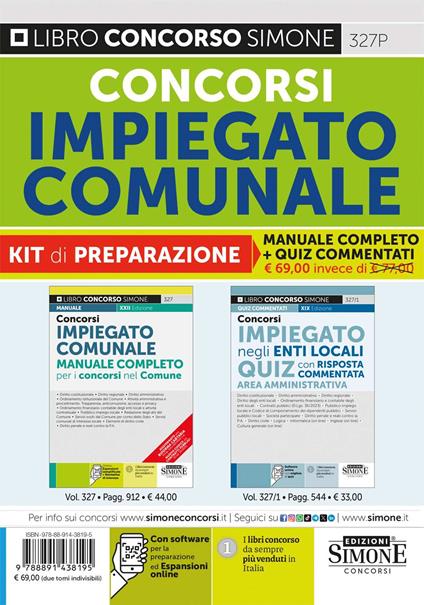 Concorsi impiegato comunale. Kit di preparazione. Manuale completo+Quiz commentati. Con software di simulazione - copertina