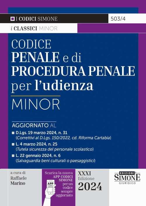 Codice penale e di procedura penale per l'udienza. Ediz. minor - copertina