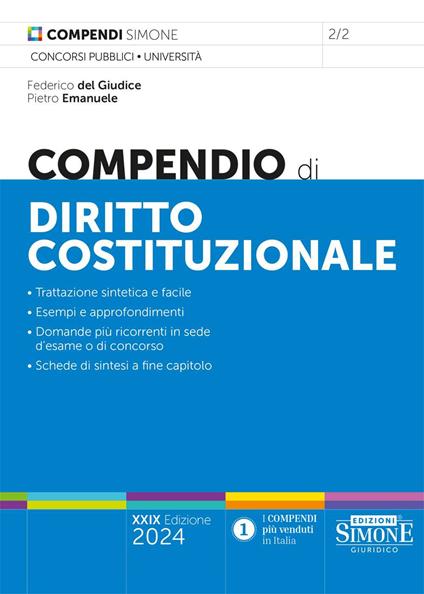 Compendio di diritto costituzionale - Federico Del Giudice,Pietro Emanuele - copertina