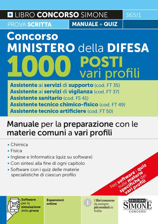 Concorso Ministero della Difesa 1000 Posti vari profili. Manuale per la preparazione con le materie comuni a vari profili. Con espansioni online. Con software di simulazione - copertina