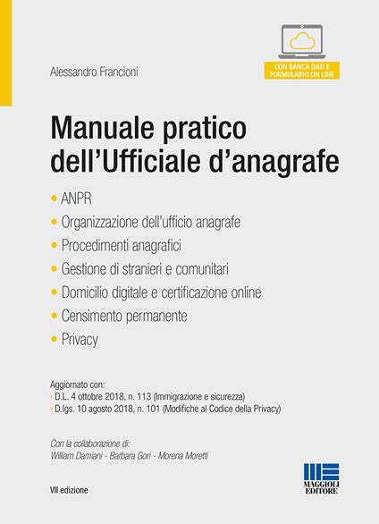 Manuale pratico dell'ufficiale d'anagrafe - Catia Cecchini,Alessandro Francioni - copertina