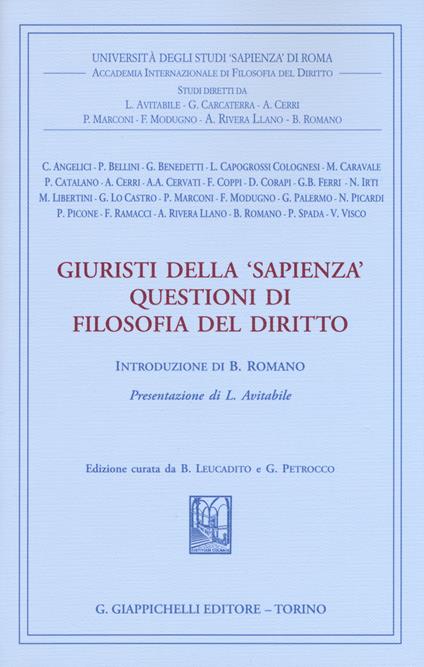 Giuristi della «Sapienza». Questioni di filosofia del diritto - copertina