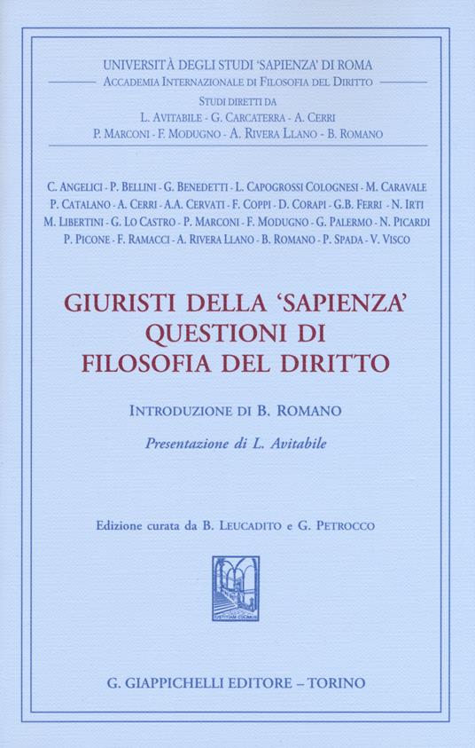 Giuristi della «Sapienza». Questioni di filosofia del diritto - copertina