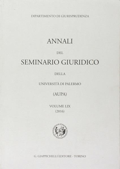 Annali del seminario giuridico dell'università di Palermo. Vol. 59 - copertina