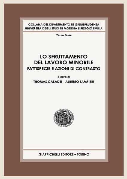 Lo sfruttamento del lavoro minorile. Fattispecie e azioni di contrasto - copertina