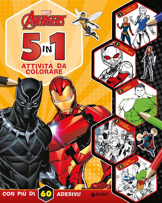 5 in 1 attività da colorare. Avengers. Con adesivi. Ediz. a colori - copertina