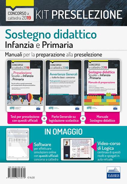 Kit preselezione sostegno didattico nella scuola dell'infanzie primaria. Test + Manuali per la preselezione. Con software di simulazione - Emiliano Barbuto,Giuseppe Mariani,Valeria Crisafulli - copertina