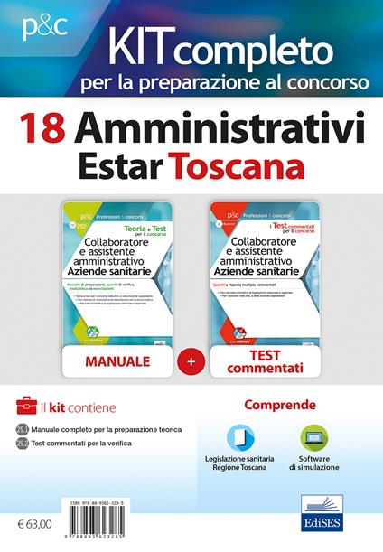 Kit concorso 18 Amministrativi ESTAR Toscana. Preparazione a tutte le prove selettive. Con software di simulazione. Con Contenuto digitale per accesso on line - copertina