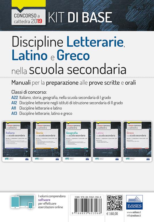 Kit discipline letterarie, latino e greco nella scuola secondaria. Manuali per le prove scritte e orali del concorso a cattedra classi A22, A12, A11, A13. Con estensioni online. Con software di simulazione - Alessandra Pagano,Roberto Colonna,Claudio Foliti - copertina