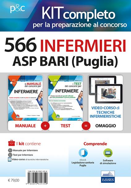 Kit concorso 566 Infermieri ASP Bari (Puglia). Manuali di teoria e test commentati per tutte le prove. Con e-book. Con software di simulazione - Rosario Caruso,Francesco Pittella,Guglielmo Guerriero - copertina