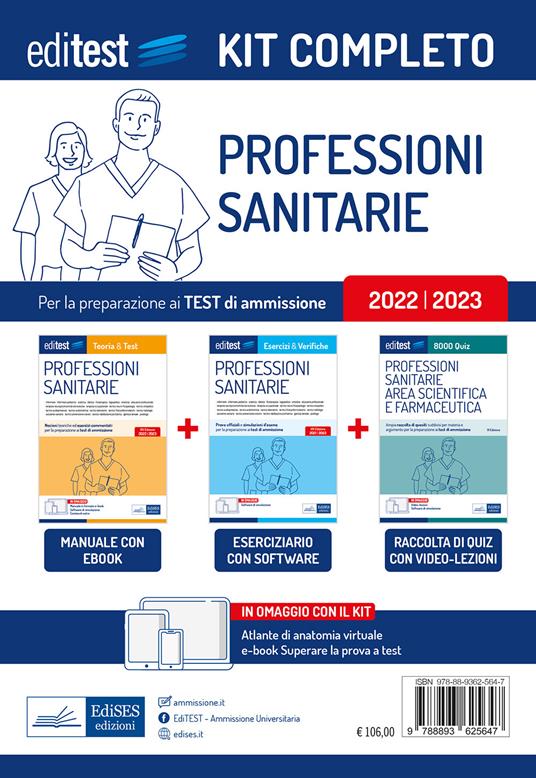 Kit completo test professioni sanitarie 2022: manuale di teoria e test-Test ammissione  professioni sanitarie 2022: raccolta di 8.000 quiz. Con software di  simulazione - Libro - Editest - EdiTest Ammissioni universitarie | IBS