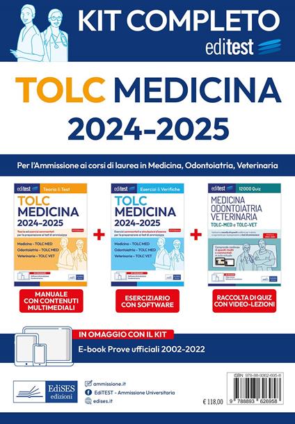 KIT Completo -  TOLC Medicina, Odontoiatria, Veterinaria ( K1) manuale + esercizi commentati + raccolta di quiz - copertina