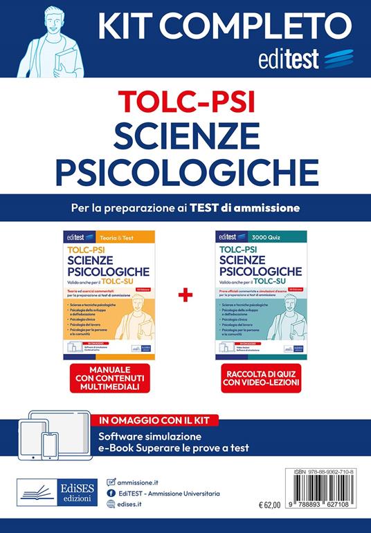 TOLC PSI 2024. Kit completo per il test di Scienze psicologiche. Con ebook.  Con espansione online. Con software di simulazione - Libro - Editest -  EdiTest Ammissioni universitarie
