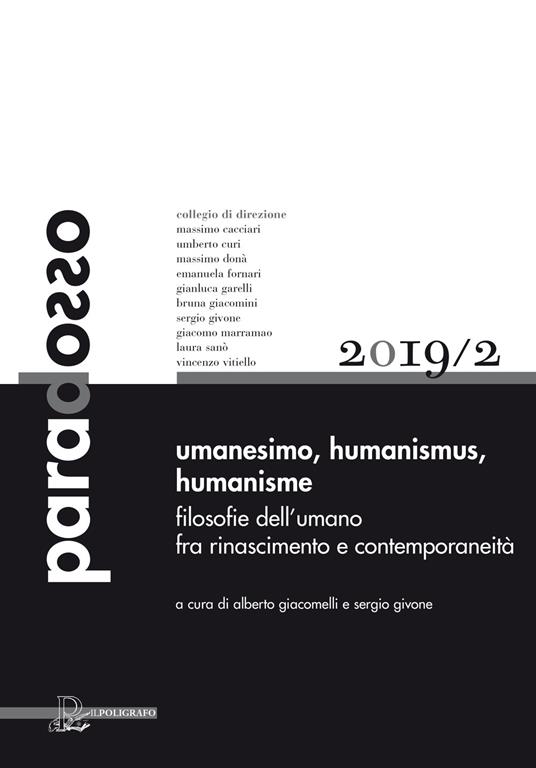 Paradosso. Rivista di filosofia (2019). Ediz. multilingue. Vol. 2: Umanesimo-Humanismus-Humanisme. Filosofie dell’umano fra Rinascimento e contemporaneità - copertina