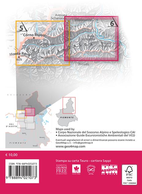 Carta escursionistica Valle Anzasca quadrante Est. Ediz. italiana, inglese e tedesca. Vol. 6: Vanzone, Piedimulera. - 2