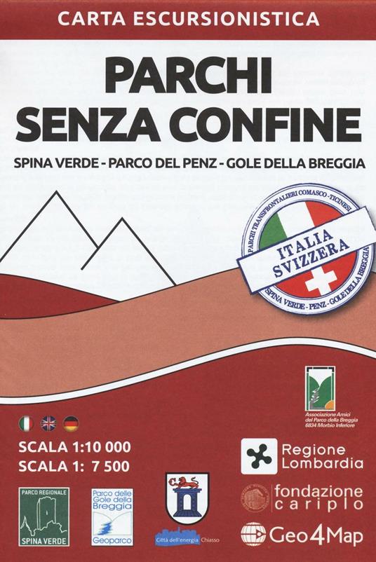 Carta escursionistica parchi senza confine. Spina Verde, parco del Penz, gole della Breggia. Scala 1:10.000. Ediz. italiana, inglese e tedesca - copertina