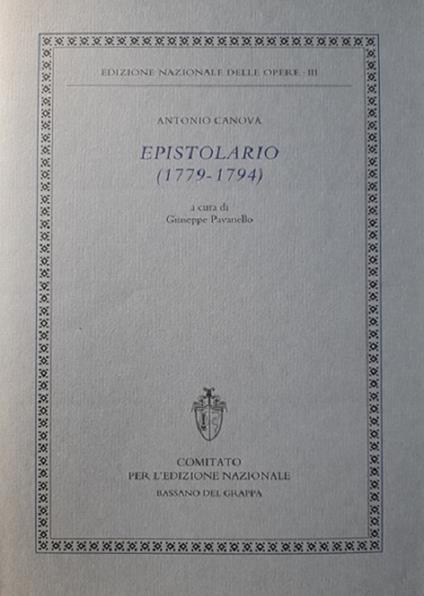 Epistolario (1779-1794) - Antonio Canova - copertina