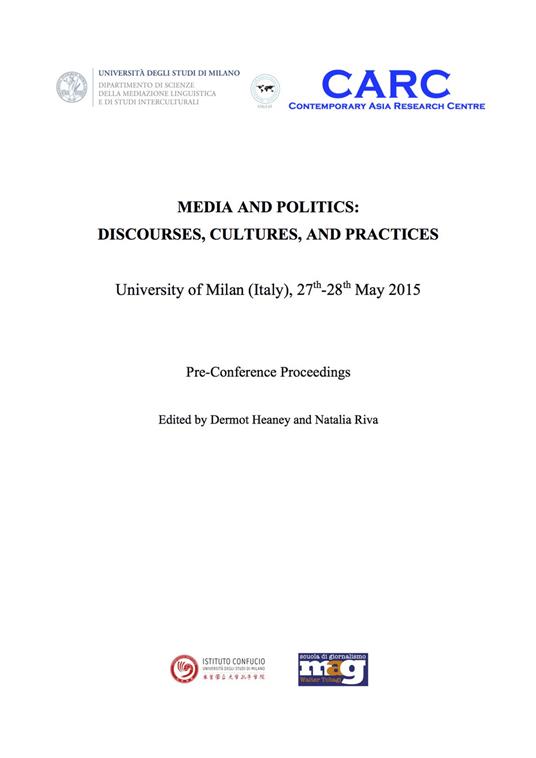 Media and politics. Discourses, cultures, and practices. Pre-Conference proceedings. University of Milan (Italy), 27th-28th may 2015 - copertina