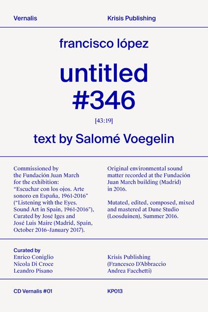 untitled #346. Con CD-Audio - Francisco López,Salomé Voegelin - copertina