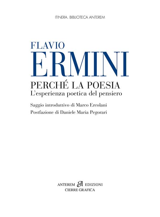 Perché la poesia. L'esperienza poetica del pensiero - Flavio Ermini - copertina