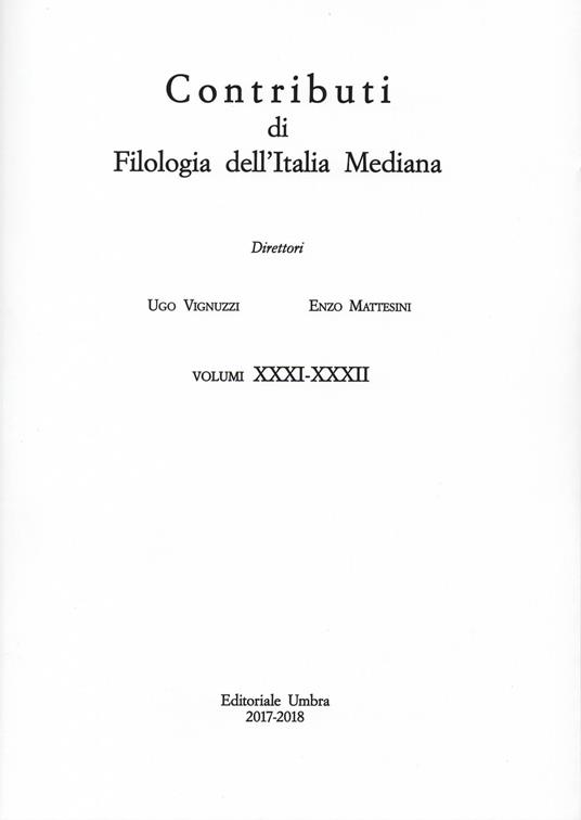 Contributi di filologia dell'Italia mediana (2017-2018). Vol. 31-32 - copertina