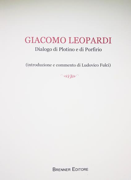 Giacomo Leopardi. Dialogo di Plotino e di Porfirio - copertina