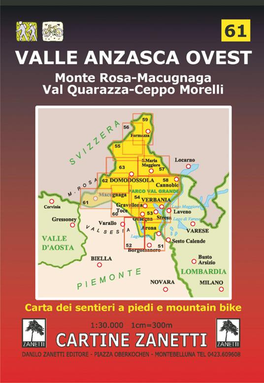 Valle Anzasca ovest. Monte Rosa, Macugnana, Val Quarazza, Ceppo Morelli 1:30.000 - copertina