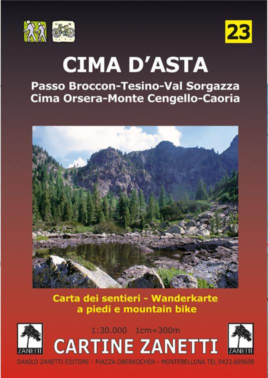 Cima d'Asta. Passo Broccon, Tesino, Val Sorgazza, Cima Orsera, Monte Cengello, Caoria 1:30.000 - copertina