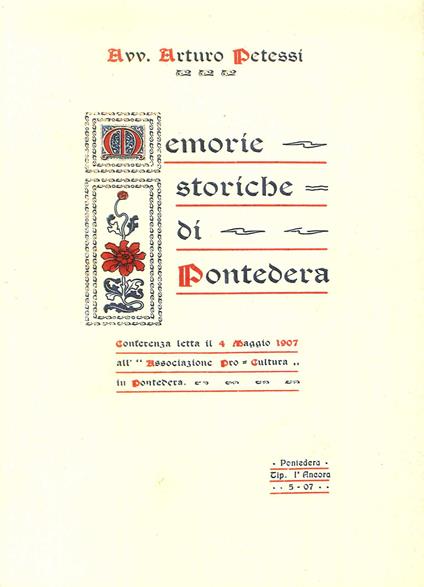 Memorie storiche di Pontedera - Arturo Petessi - copertina