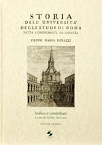 Storia dell'università degli studi di Roma. Indice e contributi